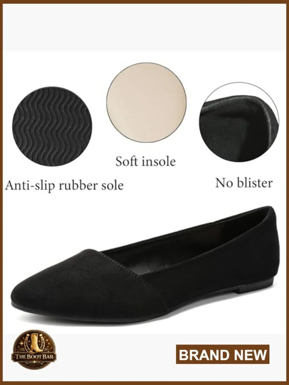 Women's Wide Width Ballet Flats, Pointed Toe Suede, Non-Slip Sole